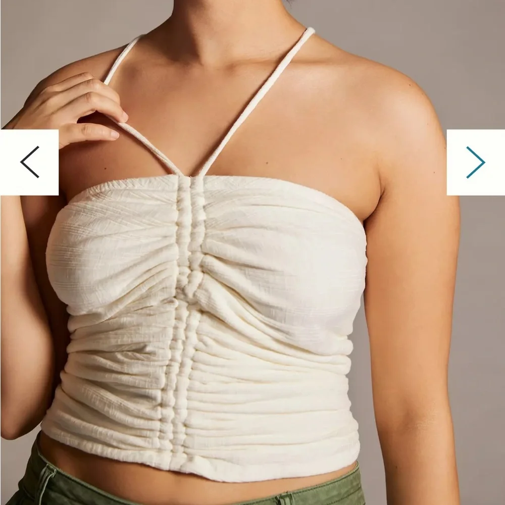 NWT Anthropologie Pilcro Ruched Ribbed Halter Top - Green - size XXS - Picture 3 of 14